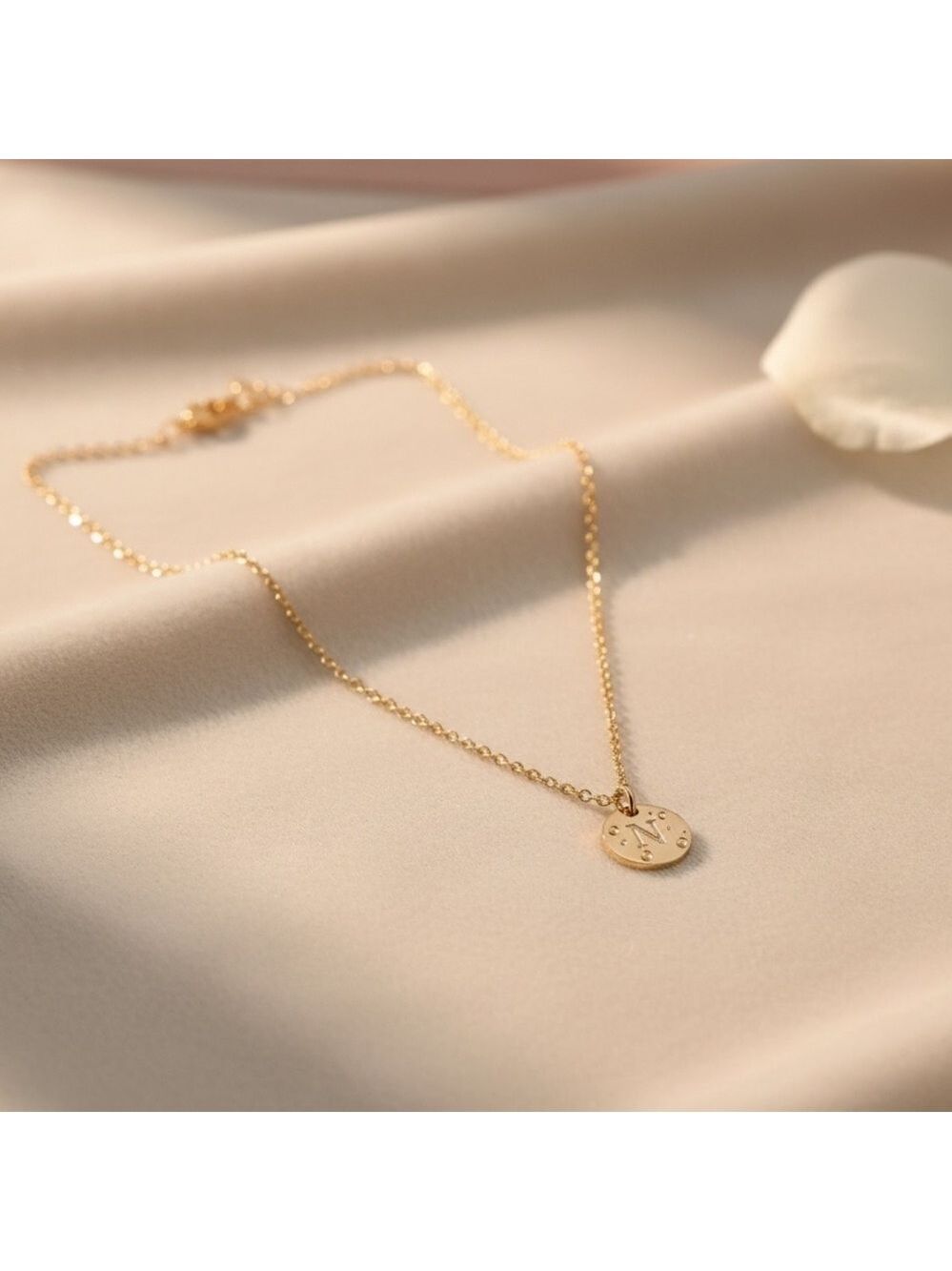 Gold Plated Initial N Engraved Disc Pendant Necklace NWOT